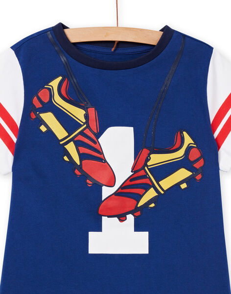 Ensemble de pyjama T-shirt et short à imprimé football bleu électrique enfant garçon NEGOPYCFOOT / 22SH12H3PYJ217