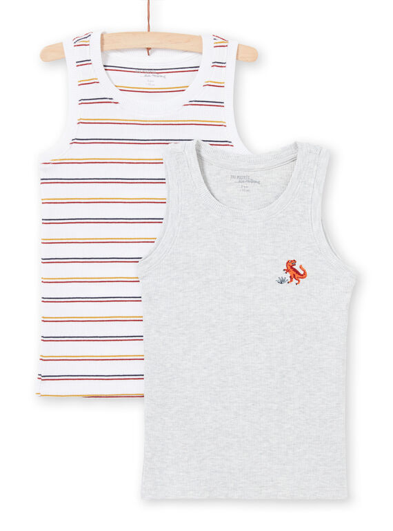 Lot de 2 débardeurs blanc et gris à motifs assortis enfant garçon MEGODELDINO / 21WH12B2HLI000