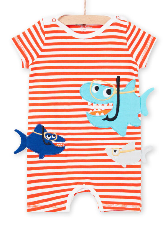 Grenouillère courte layette garçon rayée motif requins LEGAGREQUI / 21SH14C2GRE509