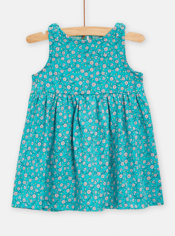 Robe fleurie bleu turquoise pour bébé fille TIPLAROB3 / 24SG09S1ROB707