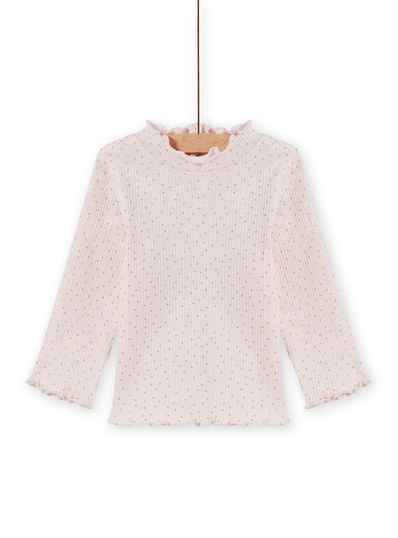 Sous-pull rose pâle côtelé bébé fille MIJOSOUPRIB3 / 21WG09N2SPL632