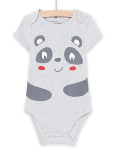 Body manches courtes gris chiné à motif panda bébé garçon MEGABODPAN / 21WH14B1BDLJ920