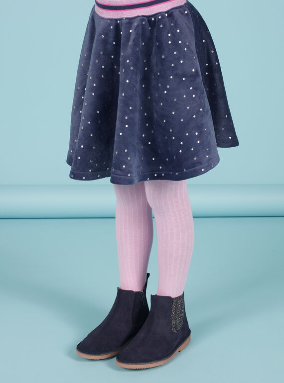 Jupe patineuse bleue à pois dorés en velours enfant fille MAPLAJUP2 / 21W901O2JUPC202