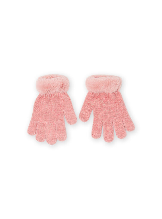 Gants détails fausse fourrure vieux rose enfant fille MYASAUGAN2 / 21WI0164GAN303