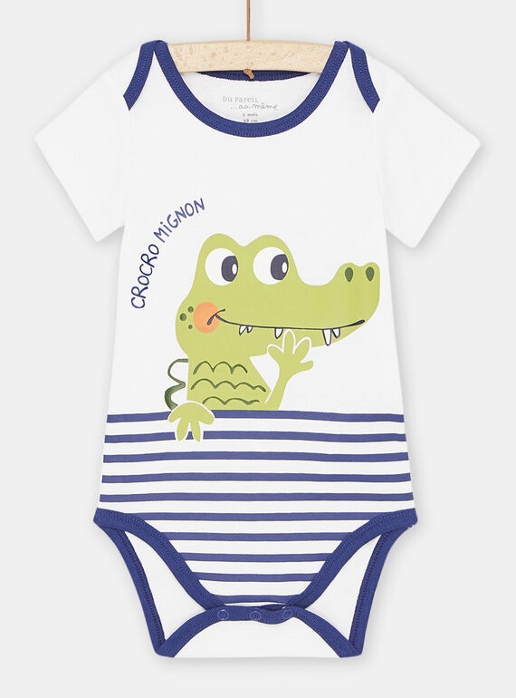 Body blanc et bleu marine à motif crocodile bébé garçon SEGABODCRO / 23WH1461BDL000