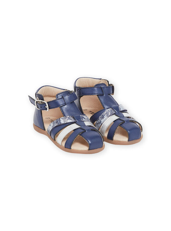 Sandales montantes bleu marine en cuir RISANDBLUE / 23KK3766D0E070