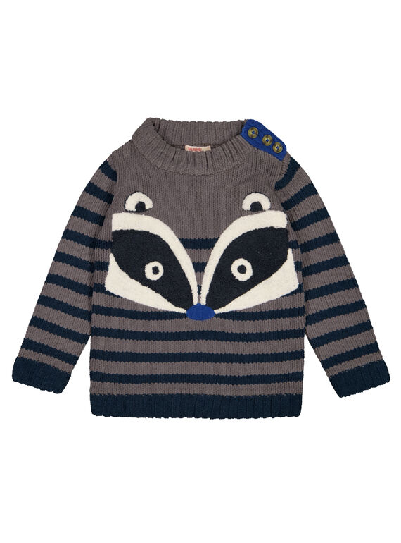 Pull en Chenille rayé Gris et Marine.  GOBLAPUL / 19W902S1PULJ921
