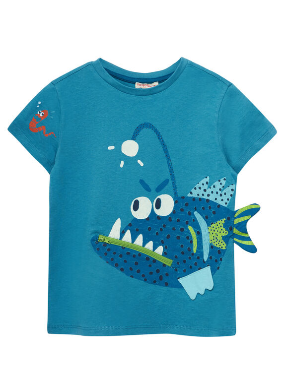 Tee shirt bleu manches courtes garçon poisson ludique JOBOTI5 / 20S902H4TMC215
