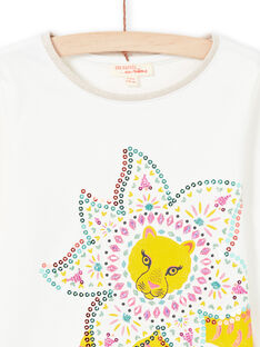 T-shirt écru motif tigre à sequins fantaisie enfant fille MATUTEE3 / 21W901K1TML001