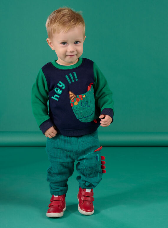 Sweat bleu à animation dinosaure multi-techniques PUPRISWE / 22WG10P1SWEC203