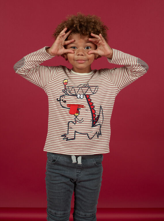 T-shirt manches longues à rayures enfant garçon MOFUNTEE4 / 21W902M1TML810