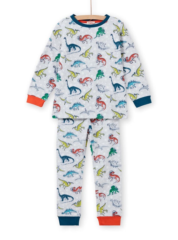 Ensemble pyjama gris chiné phosphorescent à imprimé dinosaure enfant garçon MEGOPYJAOP / 21WH1282PYJJ922
