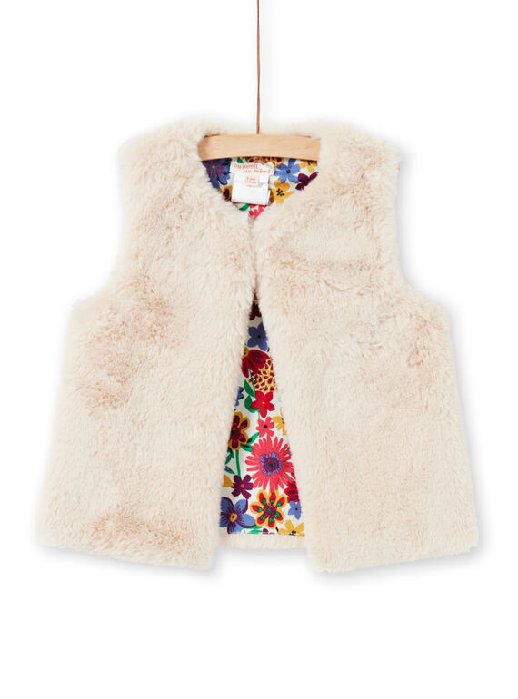 Gilet en fausse fourrure réversible écru enfant fille MAMIXCAR3 / 21W901J3CAR009
