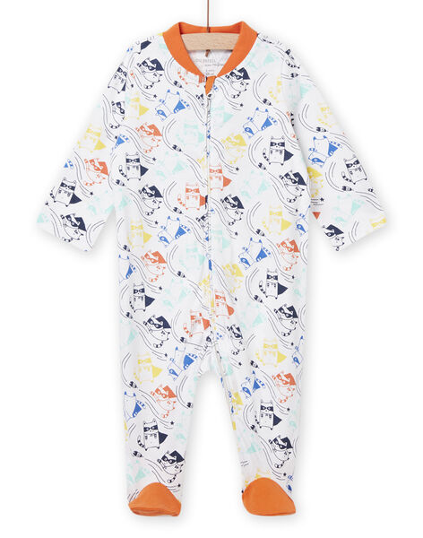 Grenouillère blanche imprimé raton-laveur bébé garçon NEGAGRELAV / 22SH14G6GRE000