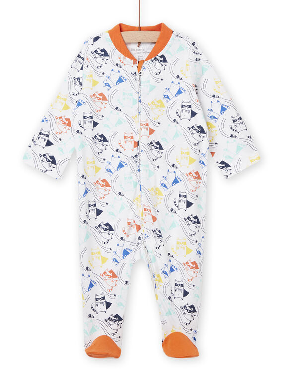 Grenouillère blanche imprimé raton-laveur bébé garçon NEGAGRELAV / 22SH14G6GRE000