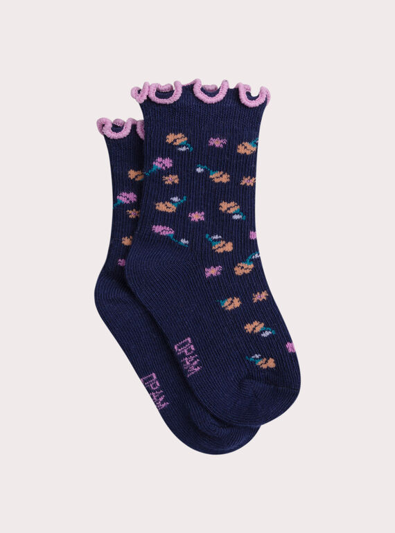 Chaussettes marines côtelées à fleurs pour bébé fille XYIBLUSOCK / 25WI09D2SOQ622
