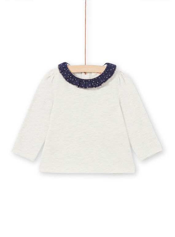 T-shirt beige chiné et bleu marine bébé fille MIJOBRA4 / 21WG0912BRAA011