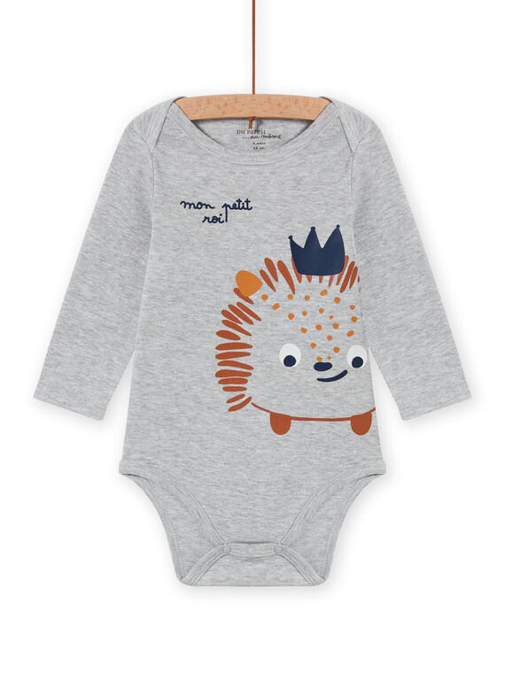 Body manches longues gris chiné à motif hérisson bébé garçon MEGABODSON / 21WH14C5BDLJ922