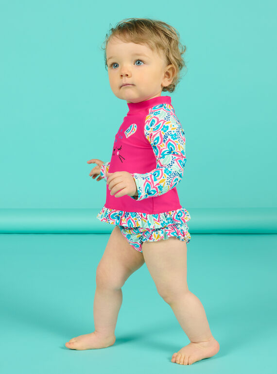 T-shirt et culotte de bain rose à imprimé fleuri bébé fille NYIENS / 22SI09L3MAID317