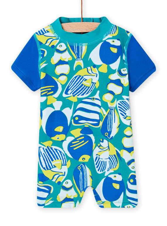 Combinaison de bain bleu caraïbe à imprimé poisson bébé garçon NYUCOMUVEX2 / 22SI10L5MAIC242