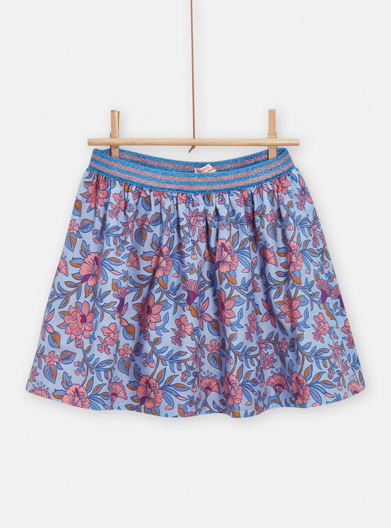 Jupe réversible bleu lavande à imprimé fleuri pour fille VADAJUP2 / 24W90122JUPC208