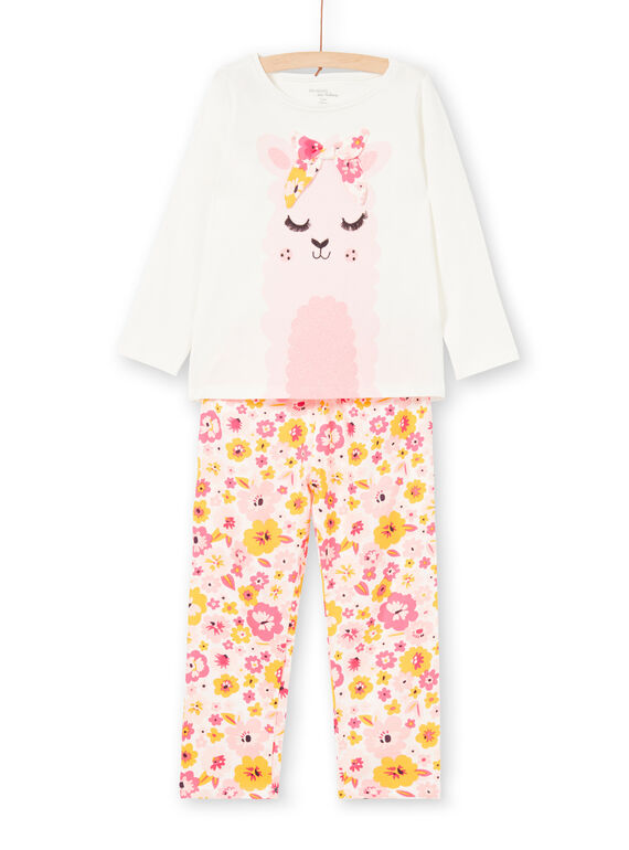 Pyjama T-shirt et pantalon blanc et rose enfant fille LEFAPYJLAM / 21SH1156PYJ001