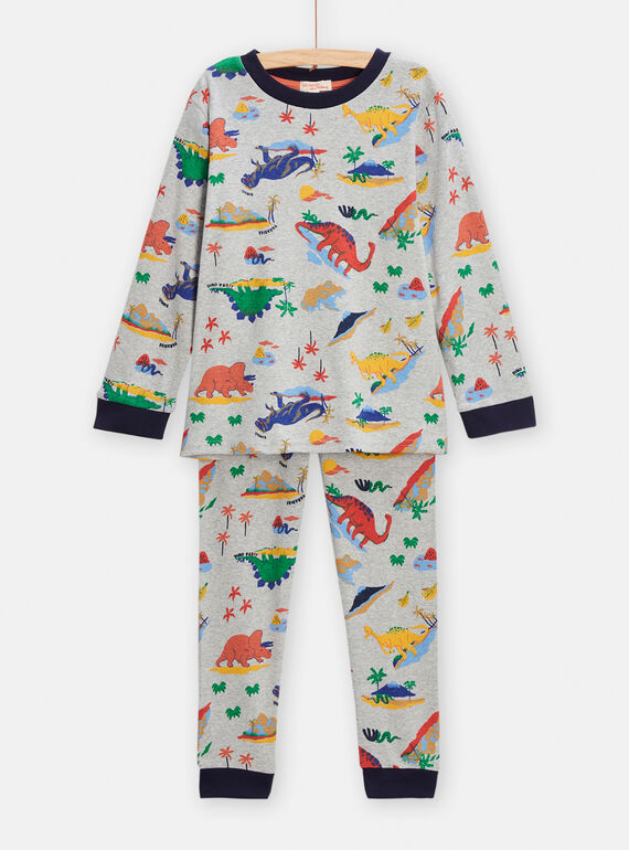 Pyjama en côtes gris imprimé dinosaures pour garçon TEGOPYJAOP / 24SH124CPYJJ922