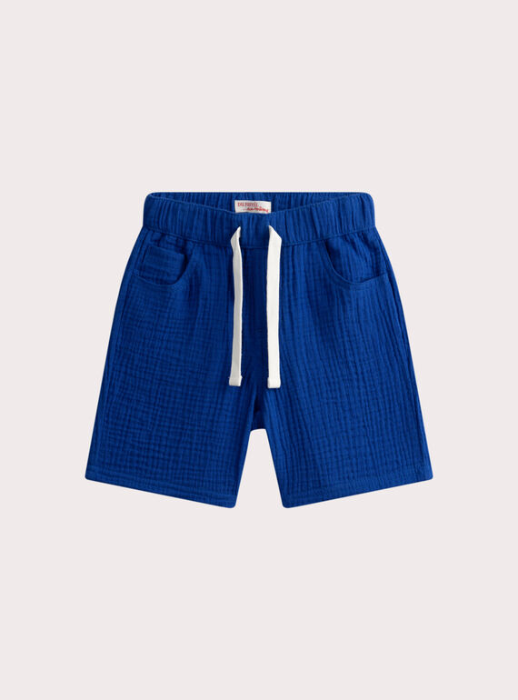 Bermuda bleu  en gaze de coton