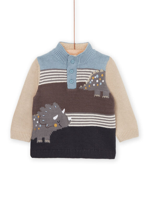 Pull en tricot avec animation jacquard et dinosaure PUREPUL / 22WG10T1PULJ923