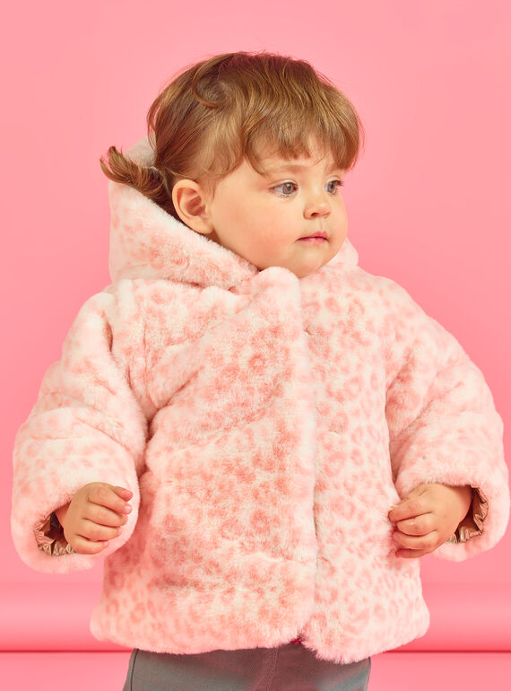 Doudoune à capuche réversible dorée et rose bébé fille MIORDOUREV / 21WG0951D3EA006
