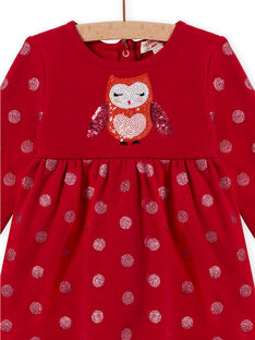 Ensemble rouge robe imprimé coeurs et legging à rayures bébé fille MIFUNENS / 21WG09M1ENS511