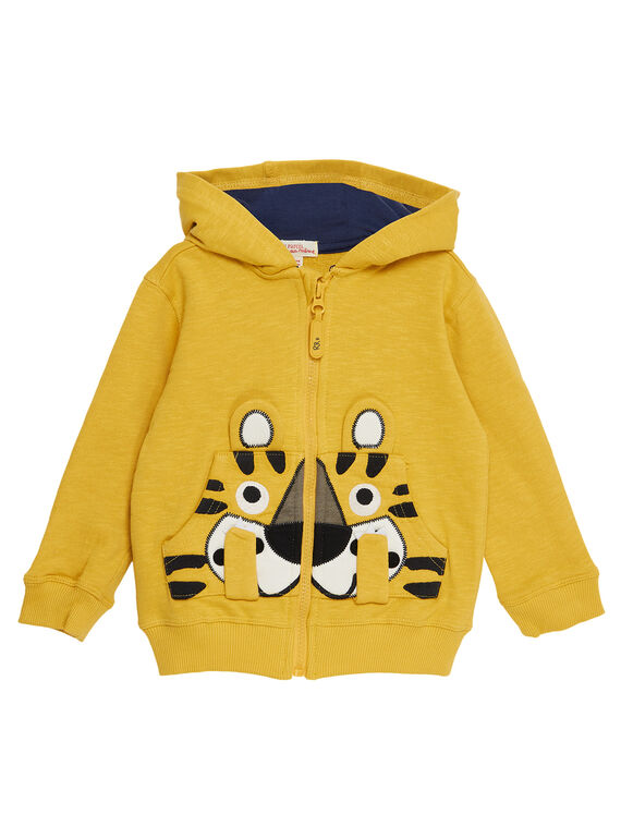 Gilet en molleton jaune garçon avec poche ludique tigre JOTROGIL / 20S902F1GILB116