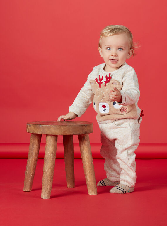 Sweat beige bébé garçon double fausse fourrure KUNOSWE / 20WG10Q1SWEI817