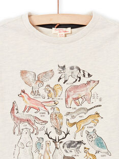 T-shirt manches longues beige chiné à motifs animaux de la forêt enfant garçon MOSAUTEE3 / 21W902P2TMLA013