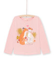T-shirt manches longues rose à motifs renard et léopard enfant fille MASAUTEE3 / 21W901P3TML303