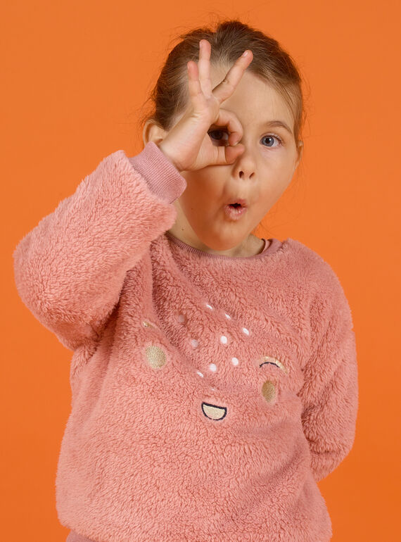 Sweat-shirt rose en fausse fourrure brodé enfant fille MASAUSWEA / 21W901P1SWE303