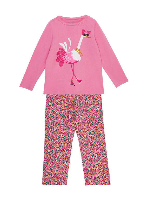 Pyjama en jersey rose enfant fille et bas en viscose  JEFAPYJAUT / 20SH1125PYJ030