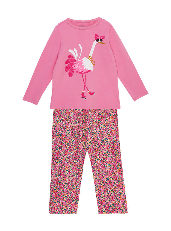 Pyjama en jersey rose enfant fille et bas en viscose  JEFAPYJAUT / 20SH1125PYJ030