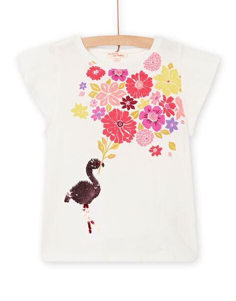 T-shirt animation flamant rose à sequins écru enfant fille NAFLATI1 / 22S901R2TMC001