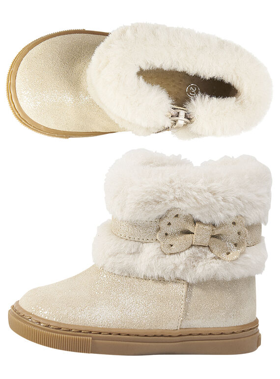 Boots col fourrure croûte de cuir à paillettes beige bébé fille GBFBOOTCHIC / 19WK37Y2D0D080