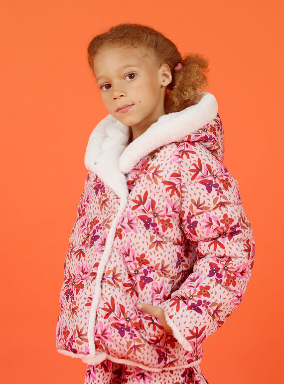 Parka à capuche réversible écrue et rose enfant fille MACAPARKA / 21W90162PARD329