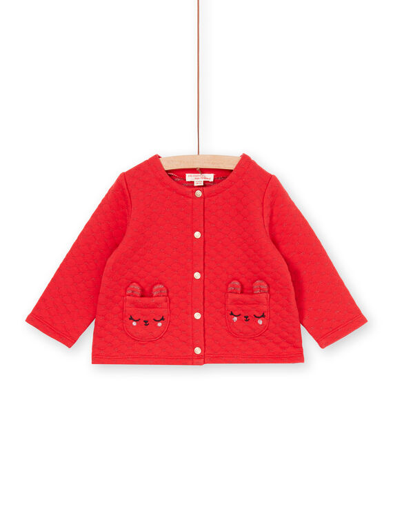 Gilet rouge matelassé broderies lapin bébé fille LIHACAR / 21SG09X1CAR505