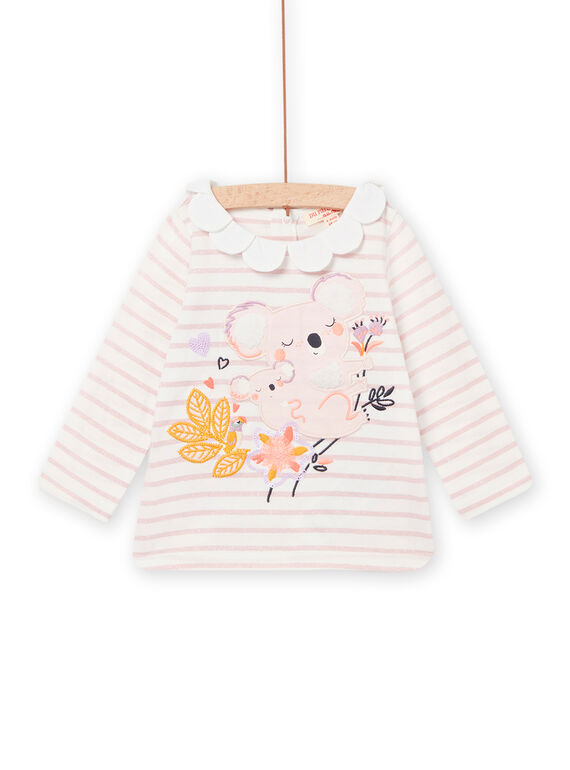 T-shirt à rayures col fleur animation koalas bébé fille NIMOBRA / 22SG09N1BRAD327