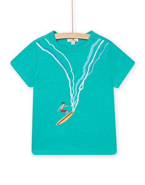 T-shirt manches courtes bleu clair à motif surfeur enfant garçon NOWATI7 / 22S902V7TMCG621