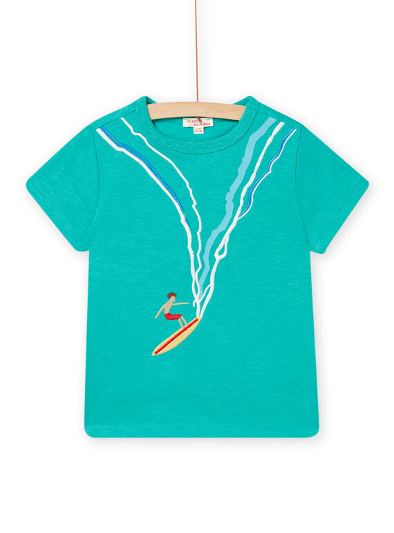 T-shirt manches courtes bleu clair à motif surfeur enfant garçon NOWATI7 / 22S902V7TMCG621