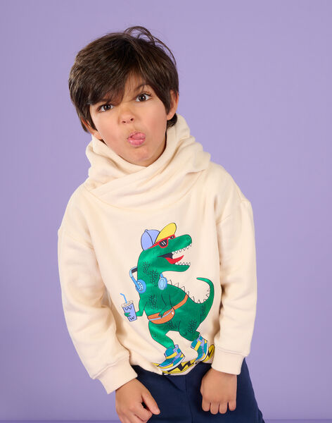 Sweat à capuche blanc crème à motif dinosaure ROPURSWE2 / 23S902L1SWEA002