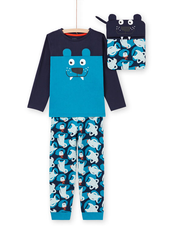 Ensemble pyjama T-shirt et pantalon bleu et bleu marine enfant garçon MEGOPYJMAN2 / 21WH1271PYG705