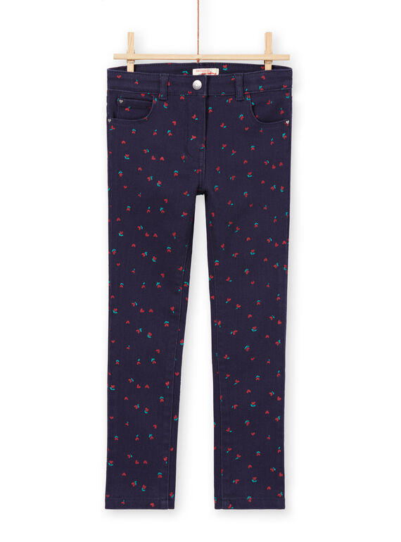Pantalon en sergé bleu nuit à imprimé fleurs et curs enfant garçon MAJOPANT3 / 21W90121PANC205