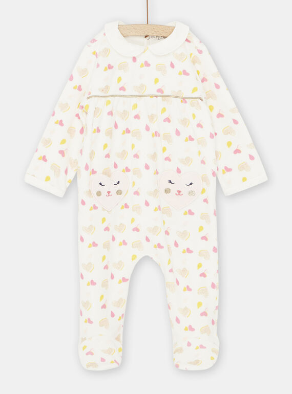 Grenouillère écrue à imprimé coeurs bébé fille : - Pyjama