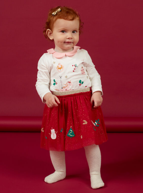 Jupe tulle rouge motifs de Noël bébé fille MINOJUP / 21WG09Q1JUP050